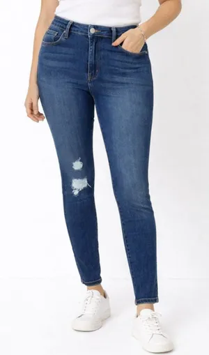 Good American Good Curve High Rise Ripped Jeans Women Sz 10 Skinny Medium Wash thumbnail 1