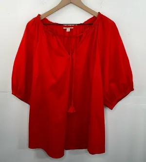 Knox Rose Boho Peasant Style with tassel tie orange red Puffy Sleeves size 2X thumbnail 1
