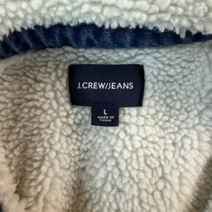 J.Crew Jeans Denim Sherpa Lined Jacket Blue Medium Wash Snap Front Womens Large thumbnail 9