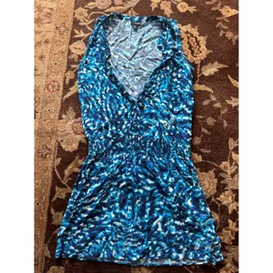a.n.a A New Approach Blue Abstract Tie Dye Smocked Waist V-Neck Mini Dress S thumbnail 2