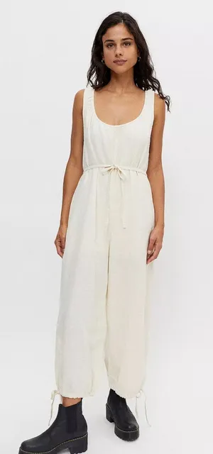 [Urban Outfitters] Cream Linen Blend Open Back Sleeveless Palmer Jumpsuit Sz XS thumbnail 1