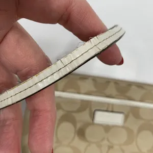 Coach Small Wristlet Signature Jacquard Monogram Khaki Tan White Patent Leather thumbnail 9