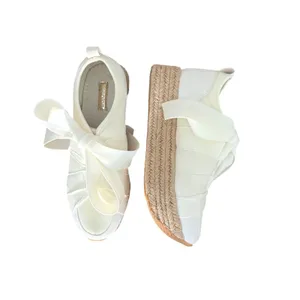 Menina Off White Satin Ribbon Bow‎ Espadrille Platform Sneakers Womens thumbnail 3