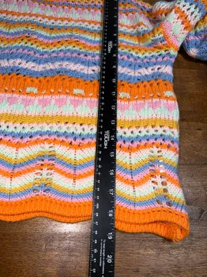 Multicolor‎ Open-Knit Crewneck Sweater in Orange Accent thumbnail 5