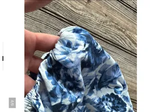 Abercrombie & Fitch Blue Floral‎ Puff Sleeve Crop Top Smocked Pleated L thumbnail 3