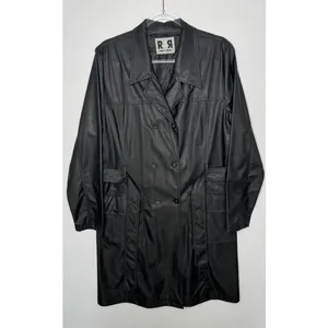 1990s Rave 4 Real Black Coated Stretch Trench Coat Women’s M/L thumbnail 6