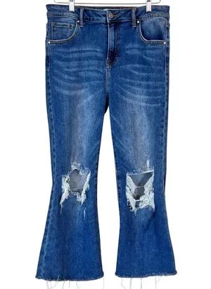 Risen High Rise Raw Hem Distressed Ankle Straight Jeans thumbnail 1