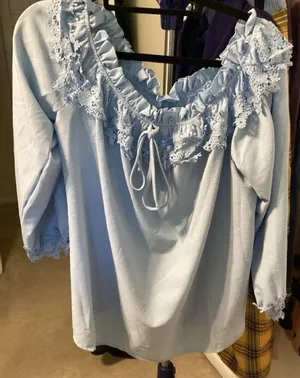 SHEIN Light Blue Ruffle Lace Blouse thumbnail 1
