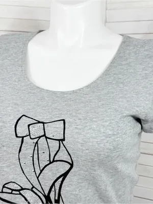 WHBM Studded High Heel Graphic Tee Shirt Grey Large Cap‎ Sleeve Casual Glam thumbnail 5