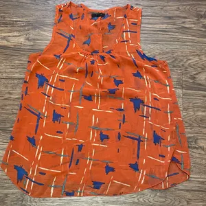 Edge Lightweight Sheer Printed Sleeveless Blouse Orange Blue Cream Size Large thumbnail 1