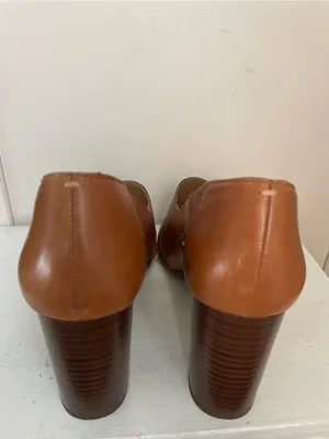 Franco Sarto Cognac Leather Block Heel Sandals with Gold Buckle thumbnail 3