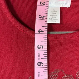 London Times Deep Red Rhinestone Floral Knit A-Line Dress Long Sleeve Large NEW thumbnail 11