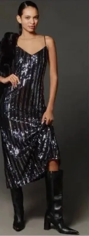 Anthropologie Maeve sleeveless striped sequin midi dress size small thumbnail 1