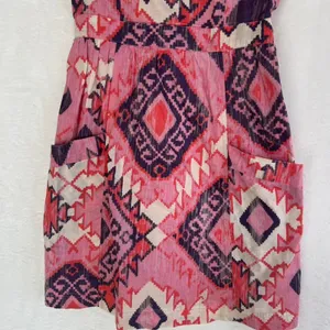American Eagle Pink Ikat‎ Geometric Sun Dress Womens 0 Boho Cotton Mini Pocket thumbnail 2