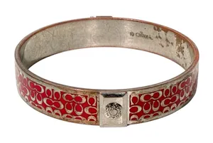 Signed COACH Silvertone Pink Enamel "C" Signature‎ Bangle Bracelet thumbnail 1