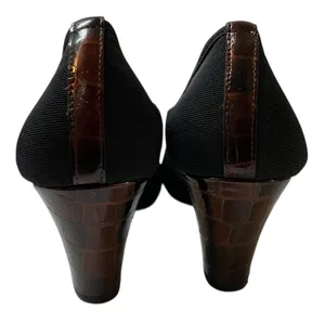 VANELI Black/Brown Animal Trim Canvas Side Cut Out High Heel Shoes - 8.5 Narrow thumbnail 9