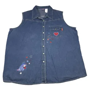 Vintage Disney Denim‎ Vest Shirt Women's 22W/24W Jerry Leigh Eeyore Pearl Snap thumbnail 1