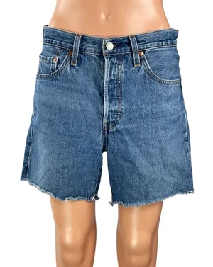 Levi's Women's Blue High Waisted Frayed Raw Hem Cut Off Denim Jean Shorts Size S thumbnail 1