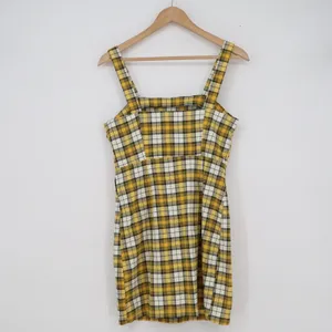 H&M Divided Yellow Plaid Mini Pinafore Dress Womens Size 6 Square Neck 90s Style thumbnail 4