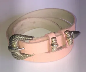 Vintage Pink Faux Leather Belt with Gold Tone Buckle thumbnail 1