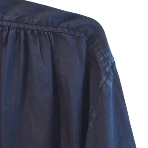 LOFT‎ Button Down Blouse Navy Blue Boho Ruffle Trim Lyocell Denim Womens XXL thumbnail 5