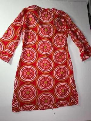 Tory Burch Red, White & Mustard Circular medallion Print dress 35 inches thumbnail 5