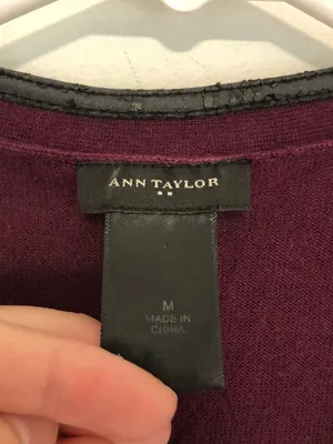 ANN TAYLOR Plum Purple Vegan Faux Leather Trim Button Down Cardigan Sweater M thumbnail 4