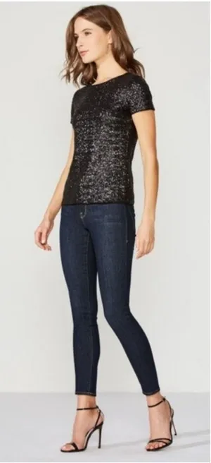 Bailey 44 Top Celebration Black Sequined Crewneck Short Sleeve Top XS NEW thumbnail 1