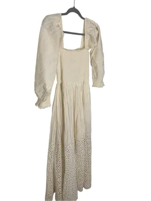 🤍 Free People Perfect Storm Cotton Eyelet Maxi Dress‎ XS 🤍 thumbnail 3