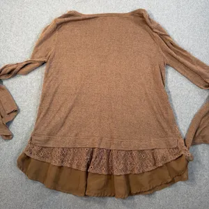 Kori America Women's Medium Brown Bell Sleeve Lace Layered Hem Knit Top Blouse thumbnail 9
