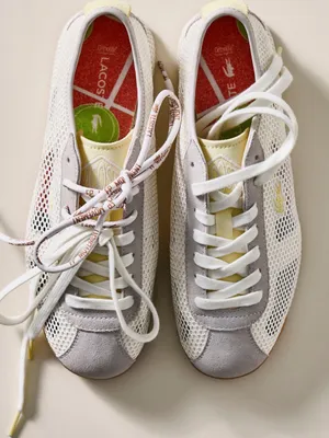 NWT FP Movement Lacoste Women’s Cream & Yellow Mesh Suede Club Low Sneakers thumbnail 3