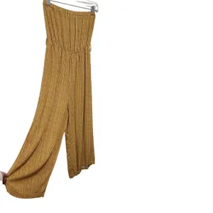 Simplee Yellow Patterned Print Coastal Chic Strapless Wide Leg Jumpsuit Small thumbnail 5