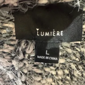 Lumiere black and white pocketed fuzzy eyelash knit cardigan sweater size large thumbnail 10