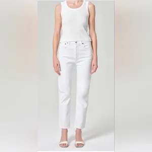 Agolde Women’s Riley Crop Straight Leg Sour Cream White Denim Jeans Size 28 thumbnail 14
