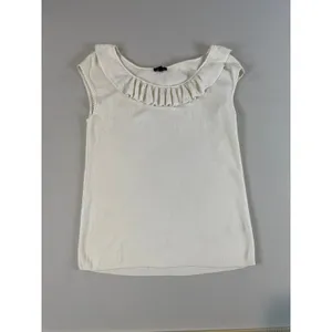 Talbots Cream Knit Sleeveless Top Size M Ruffle Detail Feminine thumbnail 5
