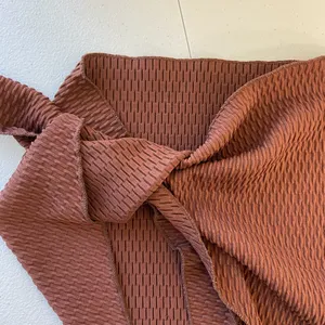 EUC women’s chocolate brown textured high low swimsuit tie‎ hip swim cover up L thumbnail 4