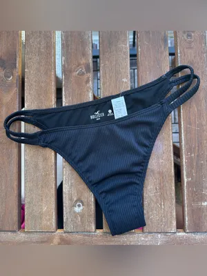 NWT Hollister Ribbed Double-Strap Cheeky Bikini Bottom - Black - S thumbnail 4