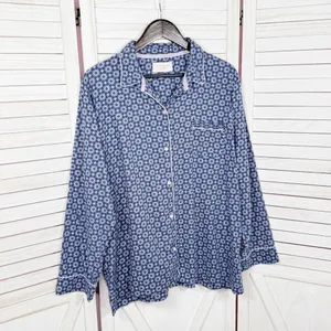 Victorias Secret Snowflakes Flannel Button Up Pajama Top Shirt Blue XL‎ thumbnail 7