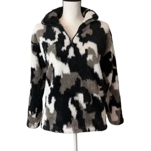 Eddie Bauer Womens Sherpa Fleece Quarter Zip Pullover Camo Black Grey Small thumbnail 2