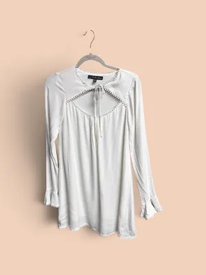 For Love & Lemons Ivory Boho Bell Sleeve Keyhole Mini Dress XS Lined Romantic thumbnail 3