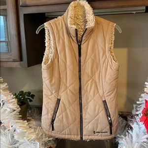 Puffer Vest Tan Reversible Frosted Sherpa Zip Ski Jacket Womens S Free Country thumbnail 2