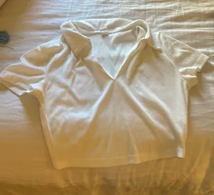 Amazon White Collared Crop Top thumbnail 3