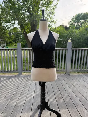 Black Smocked Halter Top Open Back Cotton Y2K Large thumbnail 2