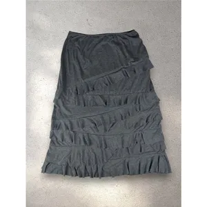 Coco Bianco Tiered Maxi Skirt Women's L Gray Elastic Waist Ruffle Bohemian Y2K thumbnail 2