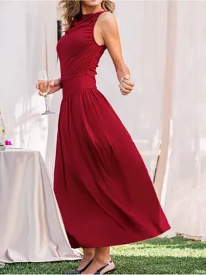 Cupshe Women's Knit BoatNeck Elegant Sleeveless Maxi Dress in Red Size Small thumbnail 3
