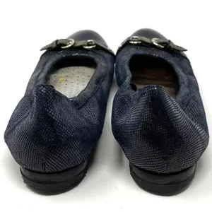 AGL Ballerina Flat‎ Shoes Cap Toe Metallic Patent Leather Navy Blue Size 8.5 thumbnail 11