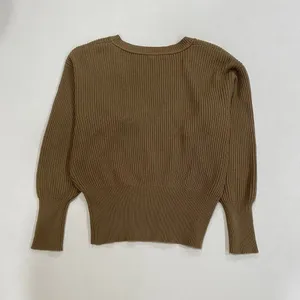 Free People Ribbed Knit V Neck Sweater XS Tan Fitted Cropped Boho thumbnail 3
