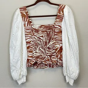 Love the Label by Anthropologie Zebra Long Sleeve Smocked Crop Top Size XS‎ thumbnail 10