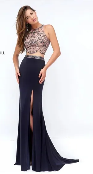 Sherri Hill Shimmery Sleeveless Two Piece‎ Dress 50157 Metallic Pink Beaded Prom thumbnail 1