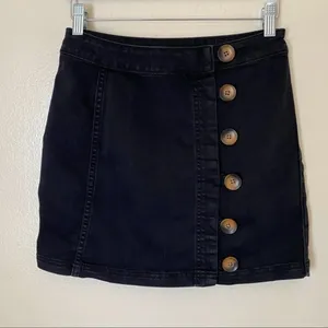 Free People Black Denim Button Front Mini Skirt Size 2 thumbnail 4